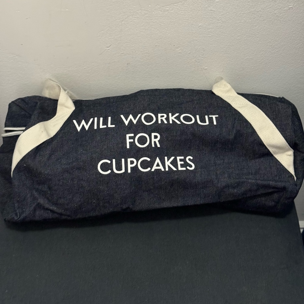 GYM BAG - “WILL WORKOUT FOR CUPCAKES” DUFFLE (NEW)